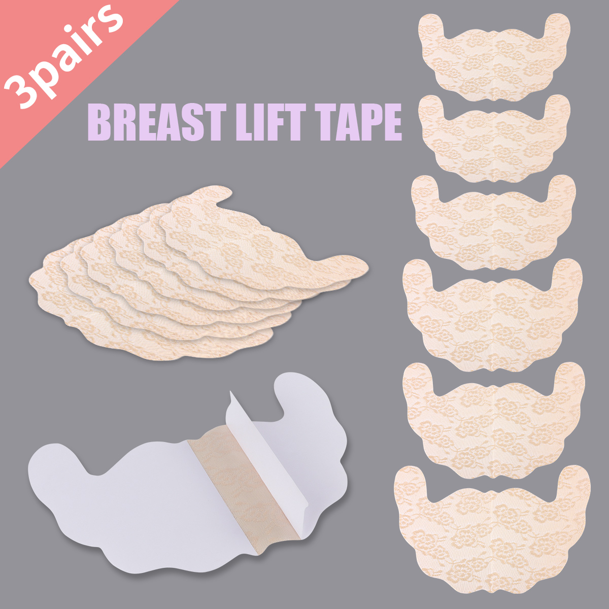 Strapless Bra Adhesive - 目に見えないブラテープ、胸を持ち上げてサポートする、粘着式乳首カバー、ウェディングブラアクセサリーの6点セット