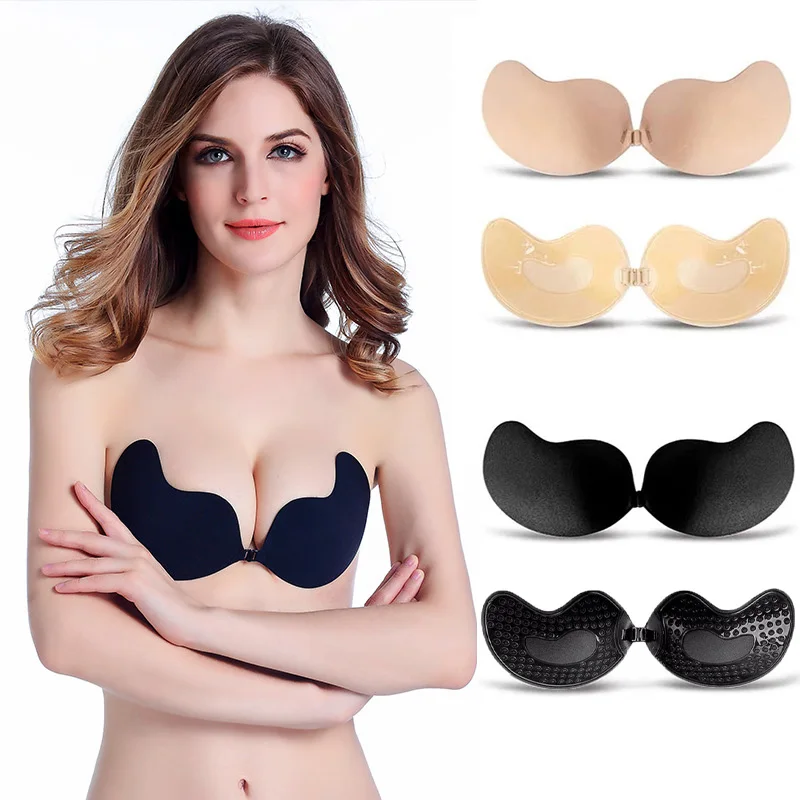 Strapless Bra Adhesive - セクシーな女性用ブラジャー、見えないプッシュアップブラ、粘着式シリコンシームレスフロントクロージャー、粘着式バックレスストラップレスブラ
