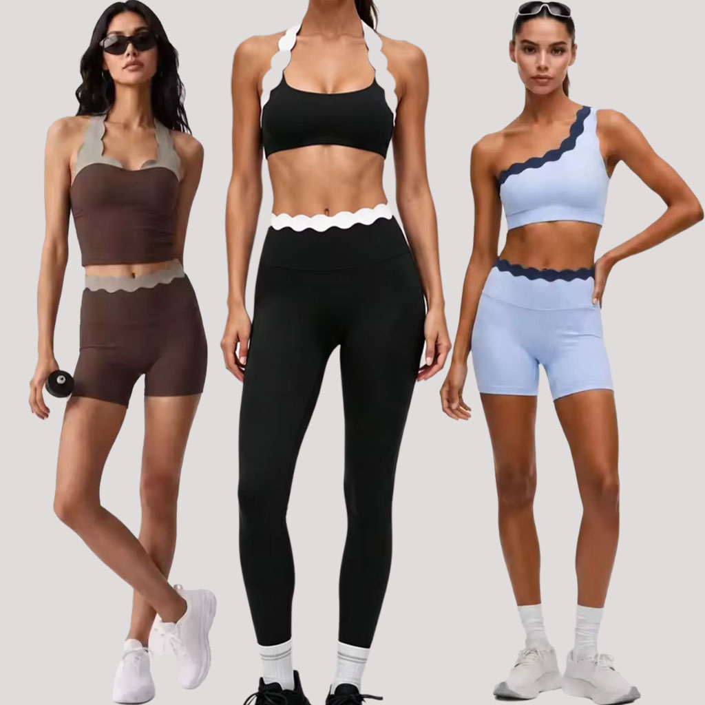 女性用2ピースヨガウェア ツートンカラー スカラップシェルレ - Lace Bralette Set のレビューと価格