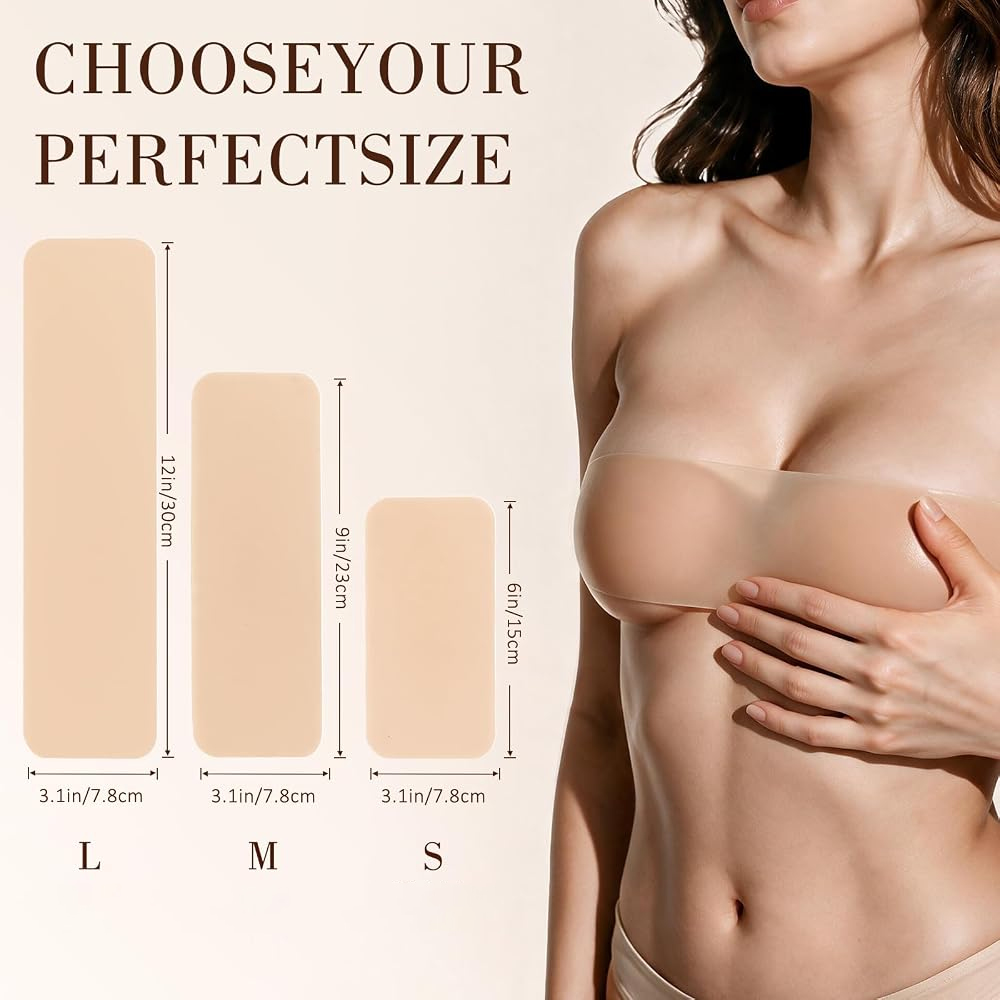 6個入り 再利用可能なプレカットシリコンバストテープ 粘着式 - Strapless Bra Adhesive のレビューと価格